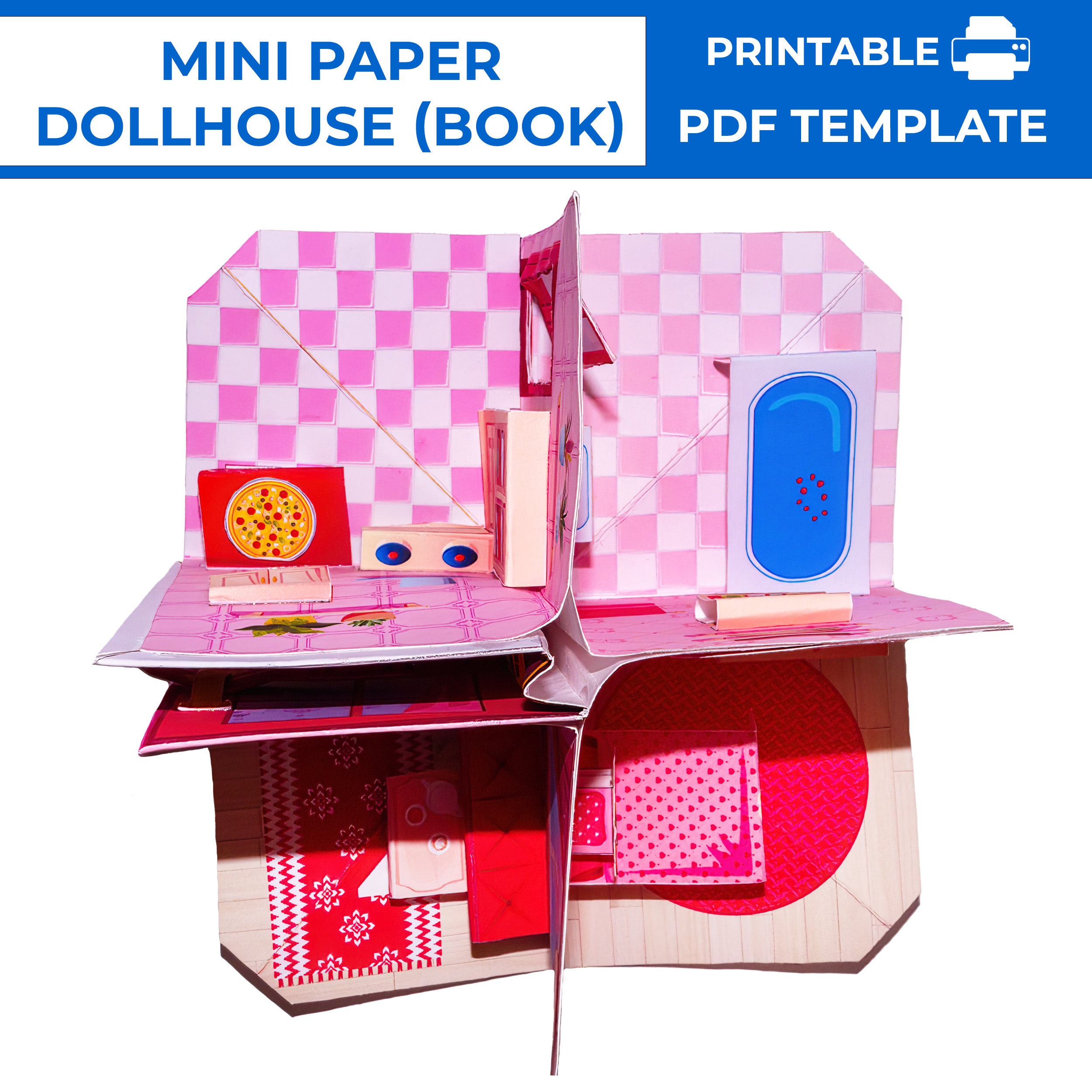 Paper Pink Dollhouse in Book Form. Mini Paper Pop-up Pink Dollhouse ...
