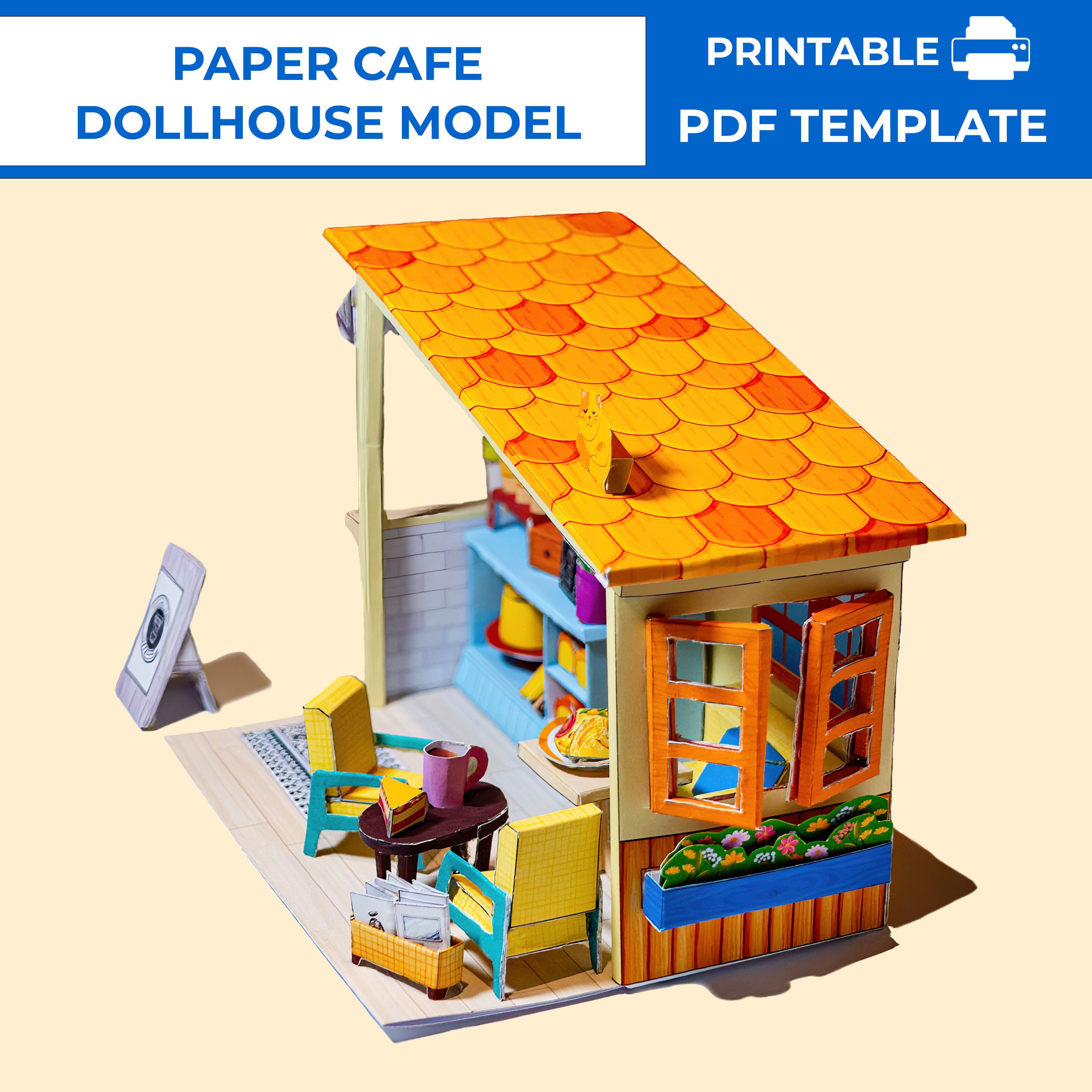 Printable Craft for Kid 3D Paper Cafe for Paper Doll. Gift for Kids ...