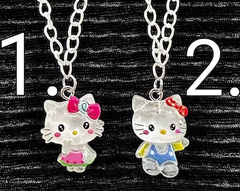 Kawaii Pink Cat necklace cat Star-chain Cartoon Bows Perfect gift for Girl/boy Birthday, Holiday Charms and pendents