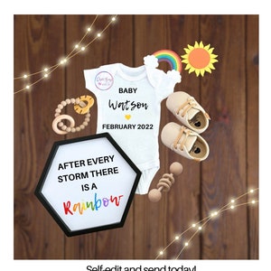 Rainbow babyaankondiging digitaal, zwangerschap aankondiging digitale download, zwangerschap onthullen Instagram, sociale media, Miracle Baby