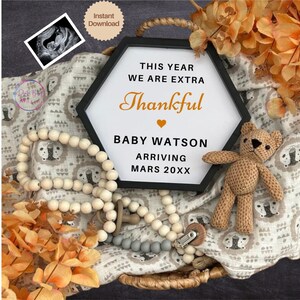 Thanksgiving Pregnancy Announcement Digital, Custom Fall Baby Announcement,  DIY Editable Template, Social Media Reveal, Extra thankful