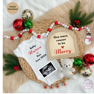 Modèle d’annonce de grossesse de Noël, annonce de bébé de Noël modifiable, révélation des fêtes, médias sociaux, une raison de plus d’être joyeux