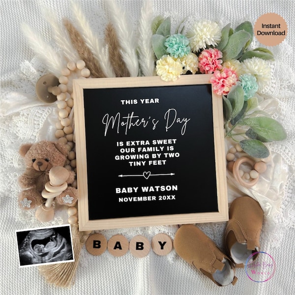 Digital Pregnancy Announcement for Mother's Day, Baby Announcement, Editable Template, Social Media Reveal, Instant Download, Canva Template