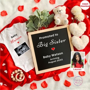 Promoted to Big Sister Pregnancy Announcement, Valentine&#39;s Day Announcement,  Editable Template, Second Pregnancy Reveal, Instagram Facebook