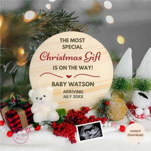 Faire-part de grossesse numérique pour Noël, faire-part de bébé pour Noël, révélateur des fêtes, modèle modifiable, cadeau spécial Noël, non sexiste