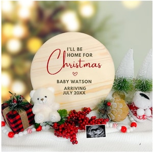 Faire-part de grossesse de Noël numérique, faire-part de naissance prévu pour décembre, non sexiste, modèle modifiable, je serai à la maison pour Noël