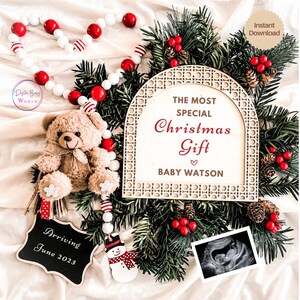 Weihnachten Schwangerschaft Ankündigung, Weihnachten Baby Ankündigung, Urlaub Schwangerschaft Reveal, Social Media, bearbeitbare Vorlage, besonderes Weihnachtsgeschenk