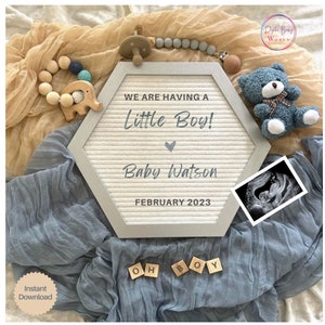 Baby Boy Pregnancy Announcement Digital, It&#39;s a Boy announcement, Boy Gender Reveal, Boho Baby Announcement, Editable Template, Social Media