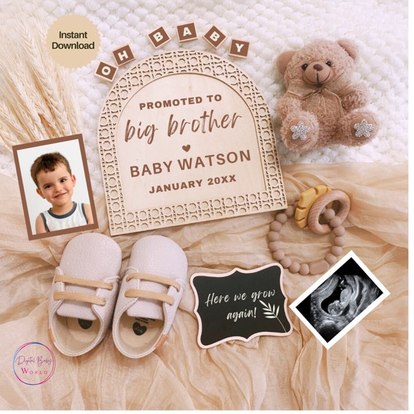 Promoted To Big Brother Pregnancy Announcement, Big Brother Announcement Digital, Second Baby, Siblings Social Media Reveal, DIY Template