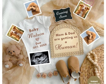 Dog Mom Pregnancy Announcement Digital, Gender Neutral Baby Announcement, Announcing Pregnancy with Pet Picture, Social Media Reveal