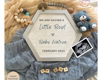 Baby Boy Pregnancy Announcement Digital, It's a Boy announcement, Boy Gender Reveal, Boho Baby Announcement, Editable Template, Social Media