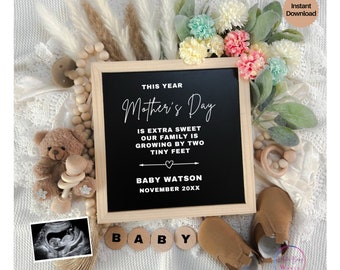 Digital Pregnancy Announcement for Mother's Day, Baby Announcement, Editable Template, Social Media Reveal, Instant Download, Canva Template