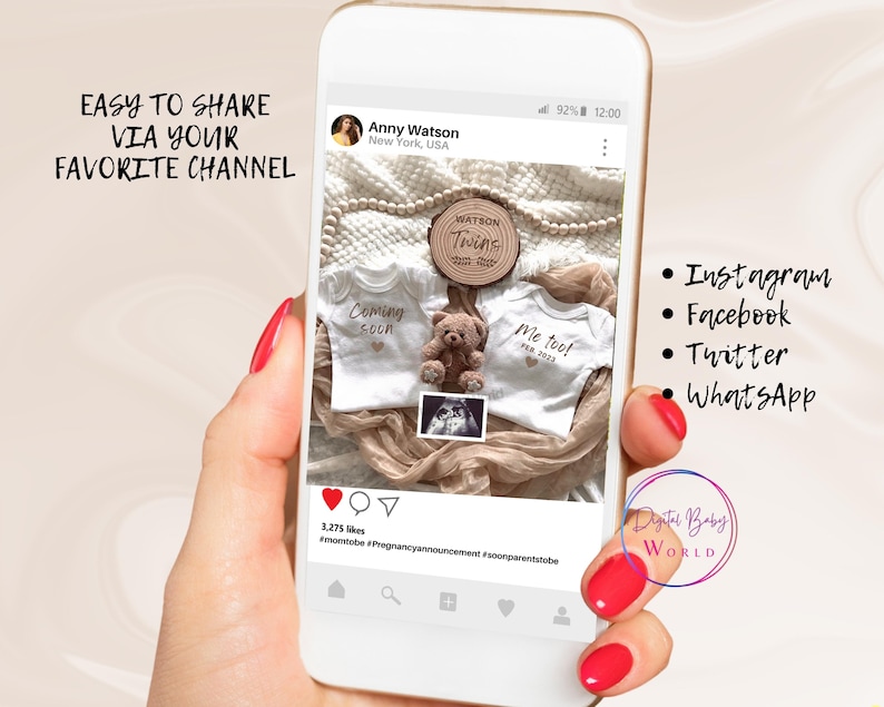 Editable Twin Pregnancy Announcement Digital Social Media Etsy