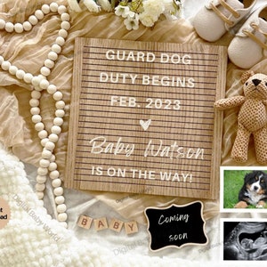 Anuncio de embarazo neutral de género de mascota, anuncio de embarazo de perro digital, anuncio de bebé de perro, revelación de embarazo con imagen de perro