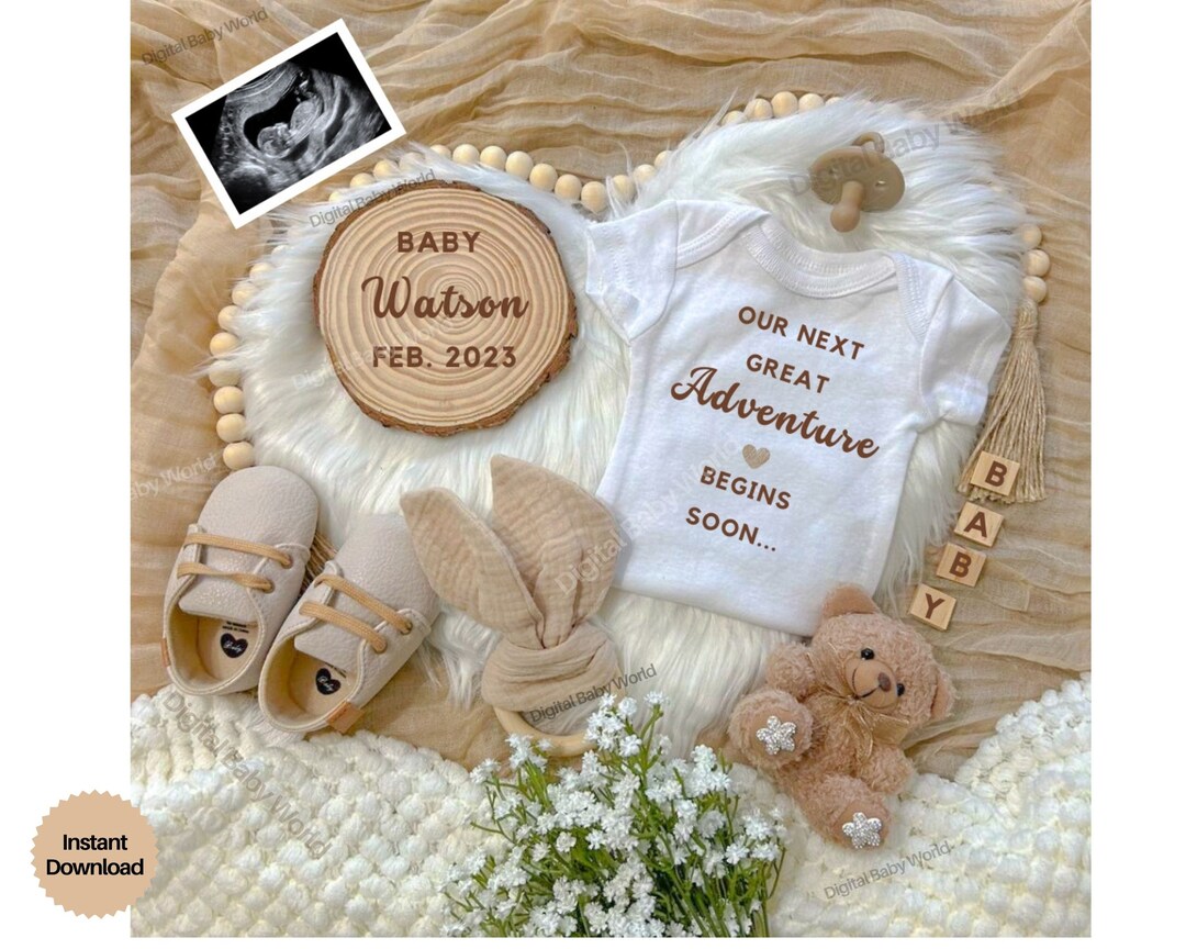 Editable Pregnancy Announcement Template for Social Media, Gender Neutral Baby Announcement