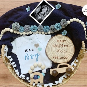 Boy Digital Pregnancy Announcement, It&#39;s a Boy Announcement , Male Gender Reveal, Blue Baby Announcement, Sonogram option,  EditableTemplate