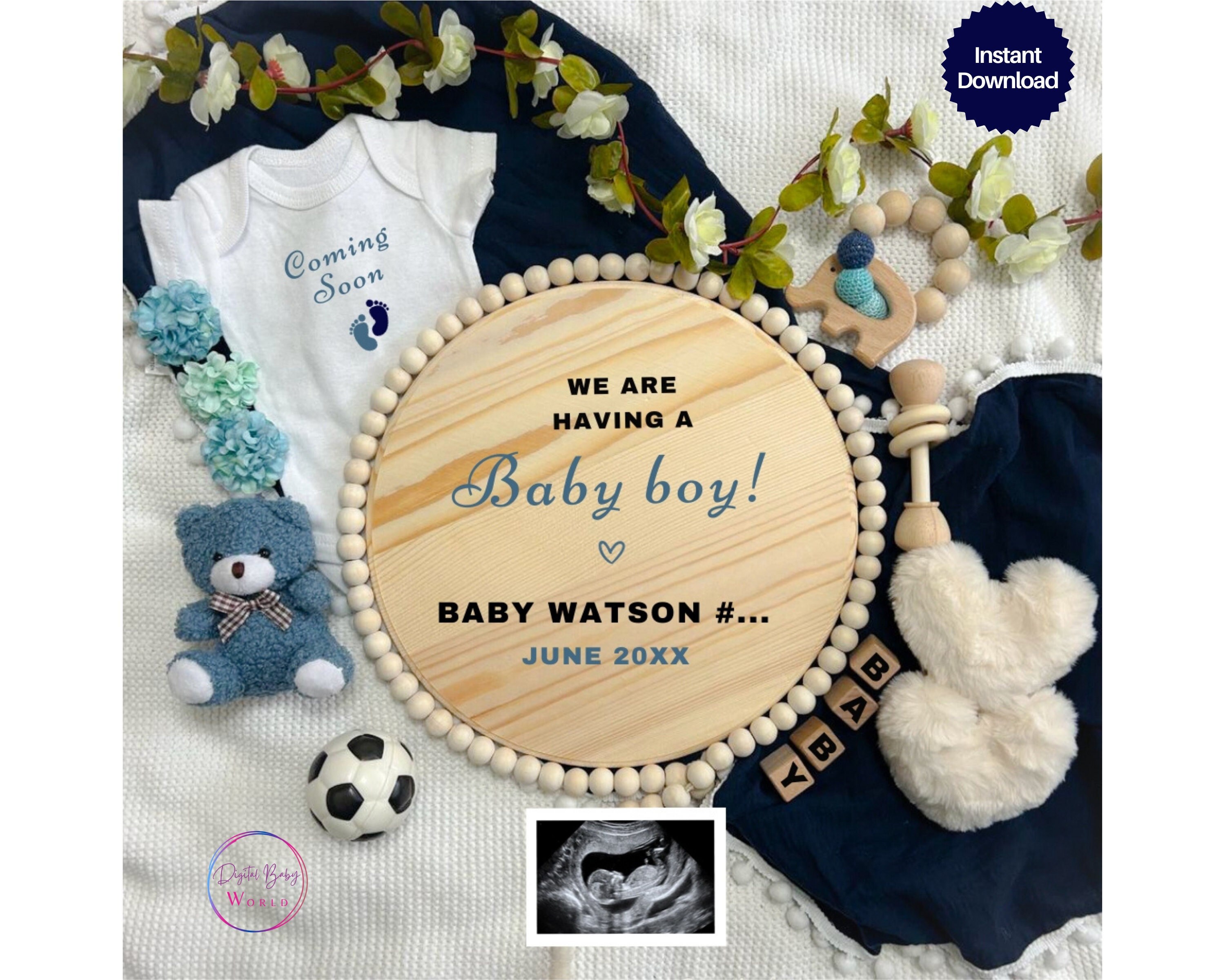 Baby Boy Digital Pregnancy Announcement, It's a Boy Announcement ...