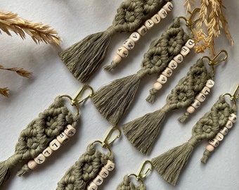 Custom Bridesmaid Gift, Bridesmaid Accessories, Wood Keychain, , Macrame Name Keychain, Matron of Honor Gift, Unique Bridal Party Gift