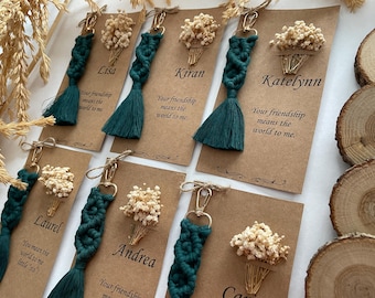 Personalized Wedding Macrame Keychain, Rustic Cotton Favor
