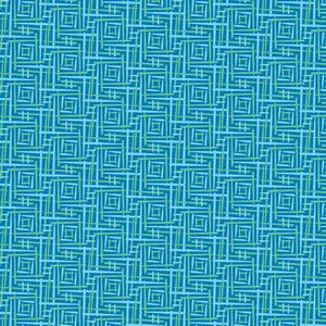 May include: A repeating geometric pattern in shades of blue and green. The design features a grid-like structure with intersecting lines and square shapes, creating a textured, abstract visual effect. The pattern is suitable for various applications, such as fabric or wallpaper.