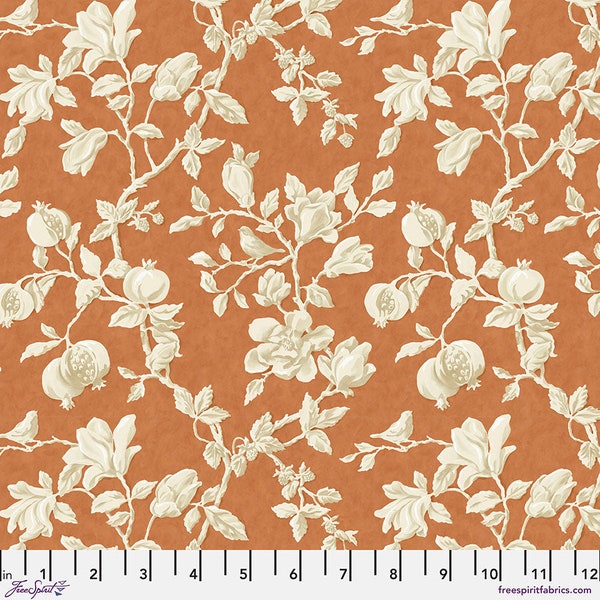 FreeSpirit - Woodland Blooms - Magnolia & Pomegranate - Russet - Cotton Fabric by the Yard