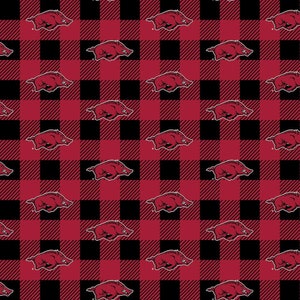 Arkansas Razorbacks - Fleece - Buffalo Plaid - Sykel Enterprises - Fleece by the Yard