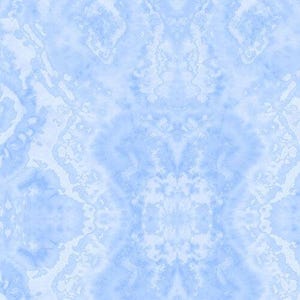May include: A seamless pattern in shades of light blue and white. The design features a symmetrical, abstract pattern with organic shapes and a watercolor-like effect. The overall aesthetic is soft and airy.