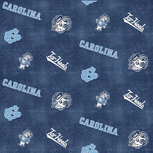 North Carolina Tar Heels - Distressed Logo Flannel - Fabric by the Yard