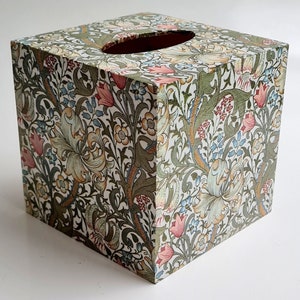 Golden Lily by William Morris- wooden tissue box cover cube