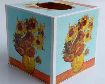 Sunflowers by Vincent van Gogh - wooden tissue box cover cube