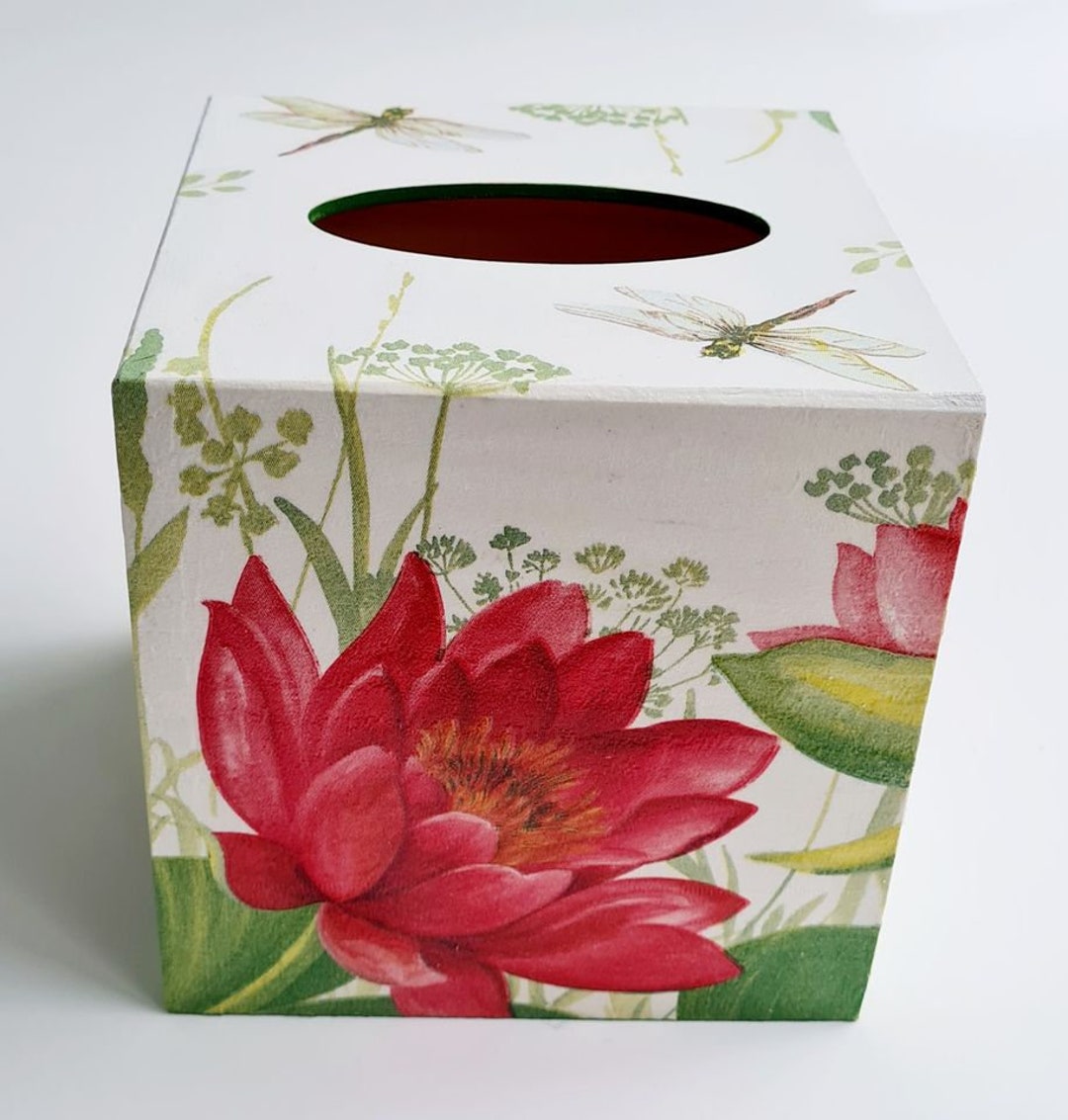 Lotus Wooden Tissue Box Cover Cube Etsy