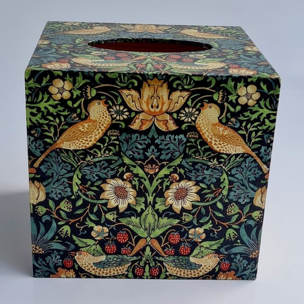 Strawberry Thief by William Morris - wooden tissue box cover cube