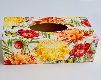 Chrysanthemums -  wooden tissue box cover rectangular