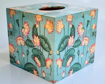 Lotuses - wooden tissue box cover