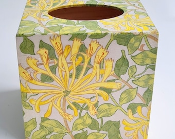 Honeysuckle di William Morris - cubo copri scatola di fazzoletti di legno