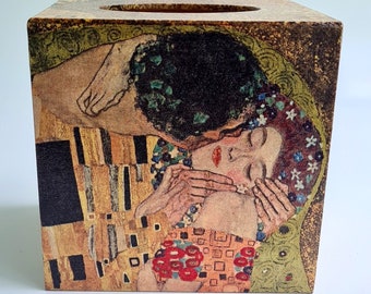 Le baiser de Gustav Klimt - cube de couverture de boîte de mouchoirs en bois