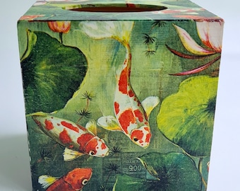 Koi Fish - cube de couverture de boîte de mouchoirs en bois