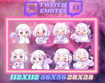 8 Twitch Emotes of a Girl with Pet Dragon