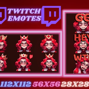 9 czerwonych emotikonów Twitch Zła Królowa/Królowa Kier