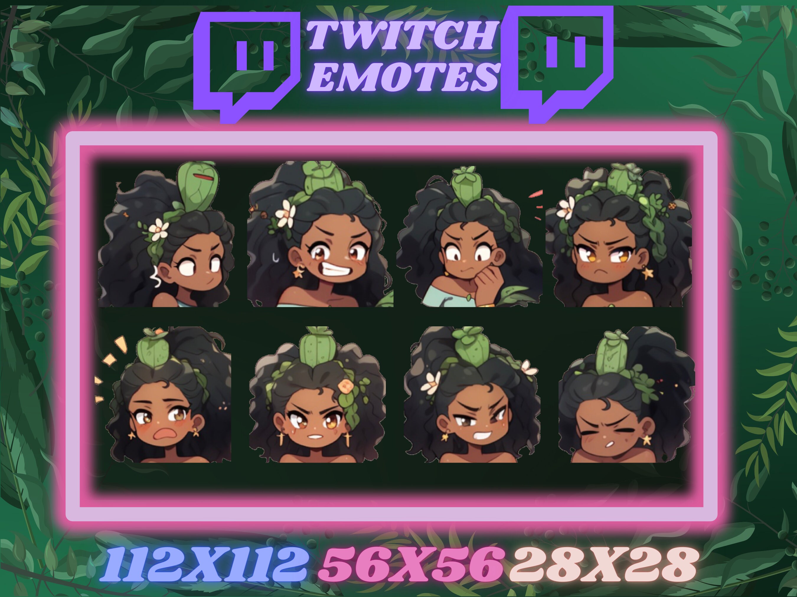 8 Curly Haired Girl With Plant Crown Twitch Emoted - Etsy