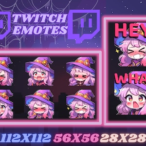 8 Purple Haired Witch Twitch Emotes