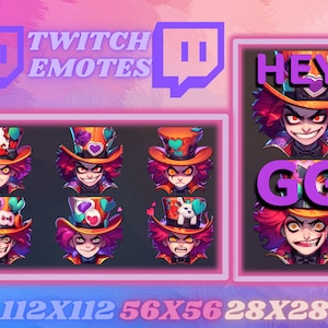 8 emotikonów Twitch Mad/Crazed Hatter