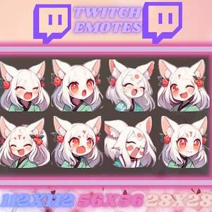 8 White Fox Girl Twitch Emotes