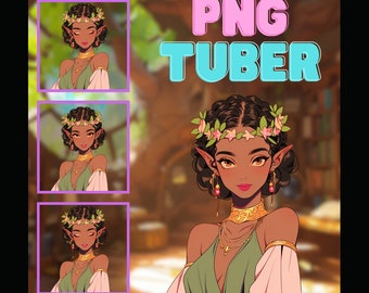 Peut inclure: Illustration numérique d'une femme à la peau brune et aux longs cheveux bruns portant une couronne de fleurs, une robe verte et rose et des bijoux en or. L'arrière-plan est une image floue d'une pièce en bois avec une fenêtre.