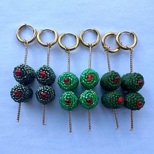 Beaded Olive Martini Garnish Earrings