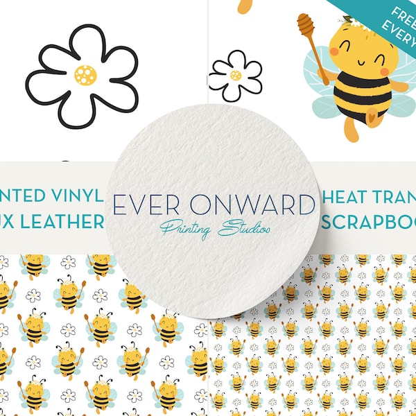 Bees and Daisies Vinyl, HTV, Indoor Vinyl, Printed Vinyl, Patterned Vinyl, Marine Vinyl, Printed Faux Leather, Siser HTV