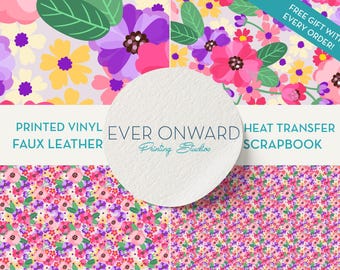 Pink and Purple Flowers Vinyl, HTV, Indoor Vinyl, Printed Vinyl, Patterned Vinyl, Marine Vinyl, Printed Faux Leather, Siser HTV