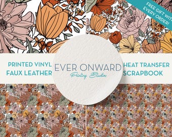 Fall Flowers Vinyl, HTV, Indoor Vinyl, Printed Vinyl, Patterned Vinyl, Marine Vinyl, Printed Faux Leather, Siser HTV