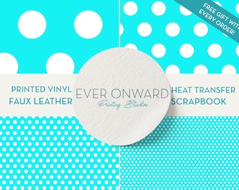Light Blue Polka Dot Vinyl, HTV, Indoor Vinyl, Printed Vinyl, Patterned Vinyl, Marine Vinyl, Printed Faux Leather, Siser HTV