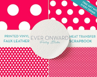 Pink Polka Dot Vinyl, HTV, Indoor Vinyl, Printed Vinyl, Patterned Vinyl, Marine Vinyl, Printed Faux Leather, Siser HTV